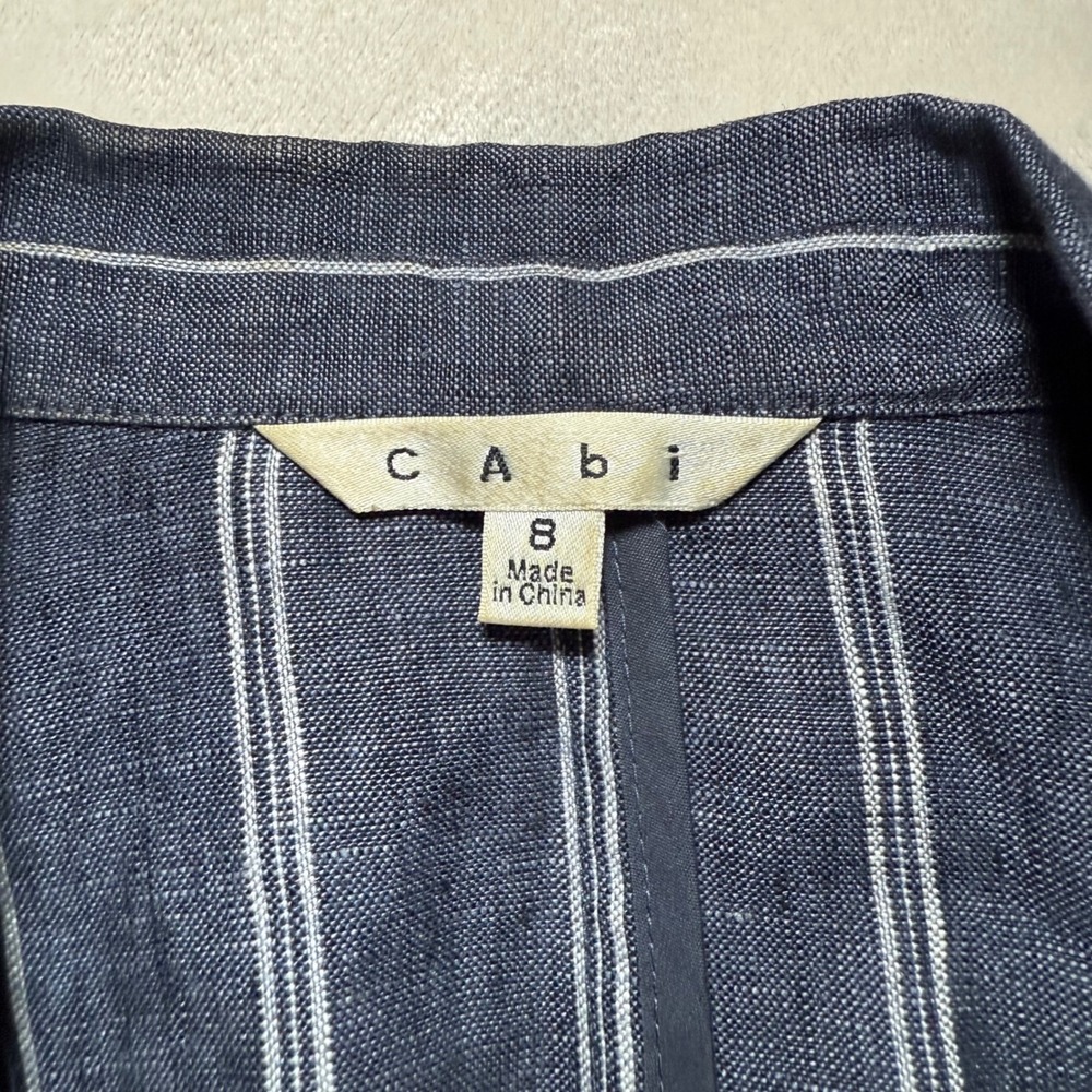 Cabi Womens Blazer Size 8 Navy White Stripe Linen Button Front Style 871 - Picture 5 of 9